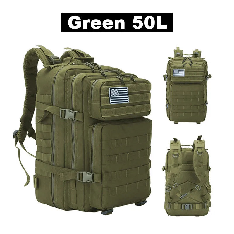 50L Tactical Backpack Men's Travel Large Capacity Rucksacks Men Waterproof Outdoor Sports Multi-functional Bags - Smarsty