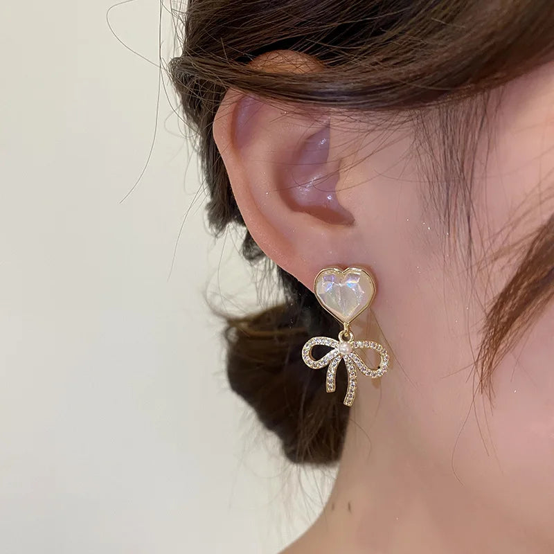 Pearl Long Earrings With Rhinestones For Wedding Fashion - Smarsty