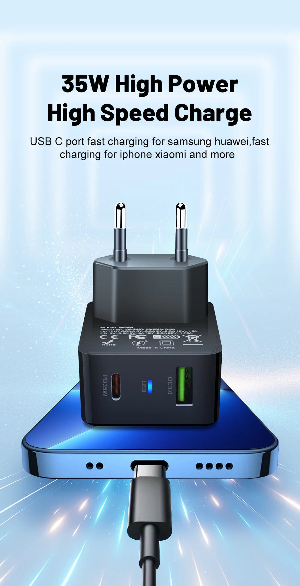 GaN USB C Charger 35W Fast Charge PD3 QC3 Compatible - Smarsty