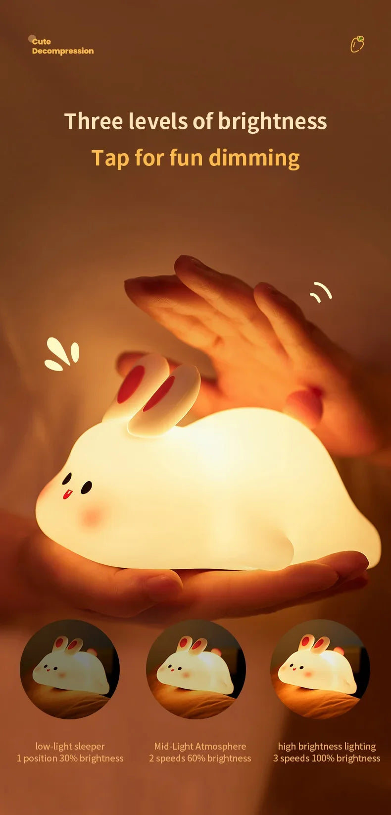 Cute Silicone Rabbit LED Night Light for Kids - Smarsty
