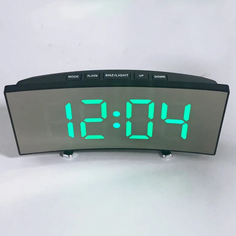 LED Curved Alarm Clock with Dual-purpose Mirror Display - Smarsty