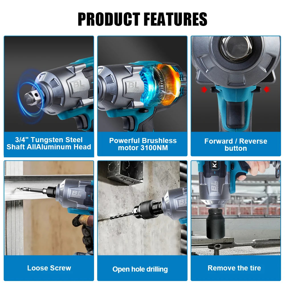 Kamolee 3100NM Brushless Electric Impact Wrench - Smarsty