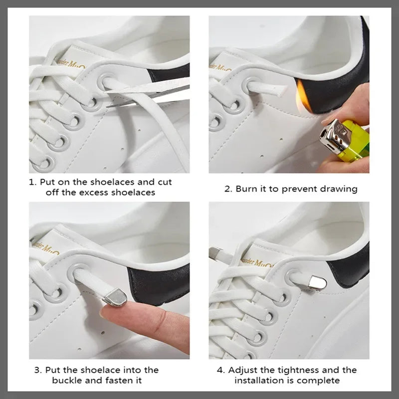 Flat Elastic Shoe Laces Sneakers No Tie Shoelaces for Shoes Tennis Quick Shoelace Clips Without Ties Shoe Accessories Kids Adult - Smarsty