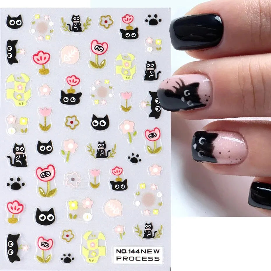 Cute Black Cat Nail Stickers for Fun Manicure Decor - Smarsty