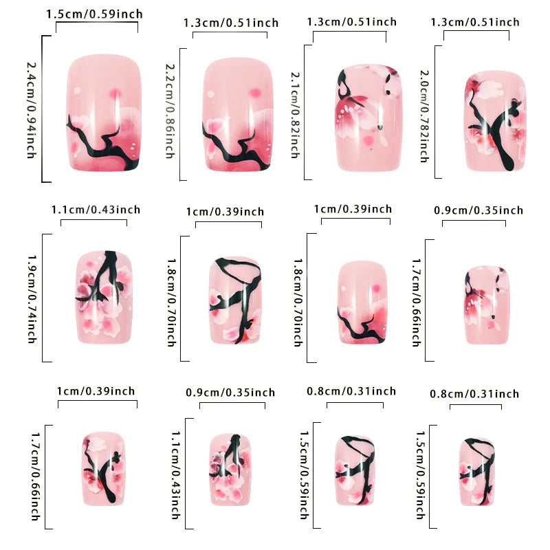 24 Piece Set Medium Long Press On Nails with Peach Flower Design - Smarsty