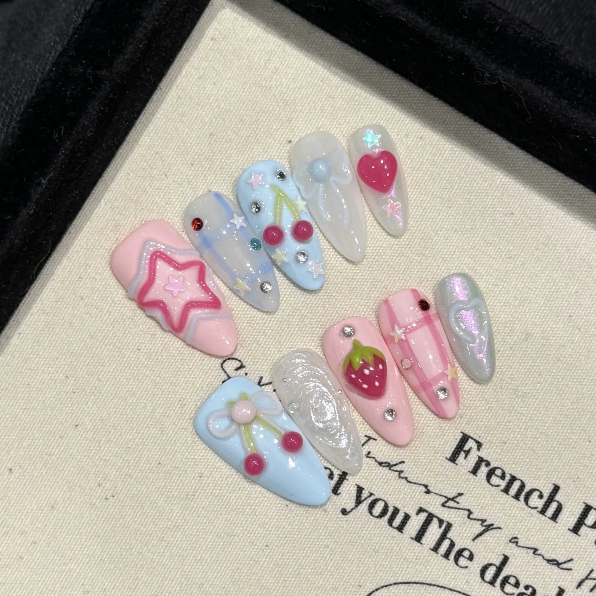 Handmade Press On Nails in Sweet Pink Blue Colors - Smarsty