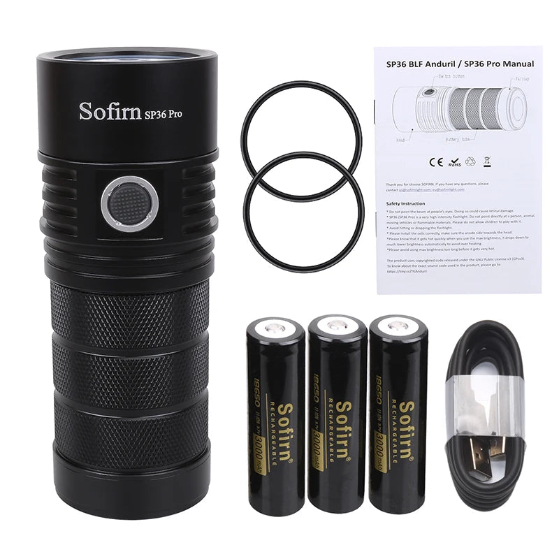 Sofirn SP36 Pro 8000lm Powerful LED Flashlight 4*SST40 USB C Rechargeable 18650 Torch