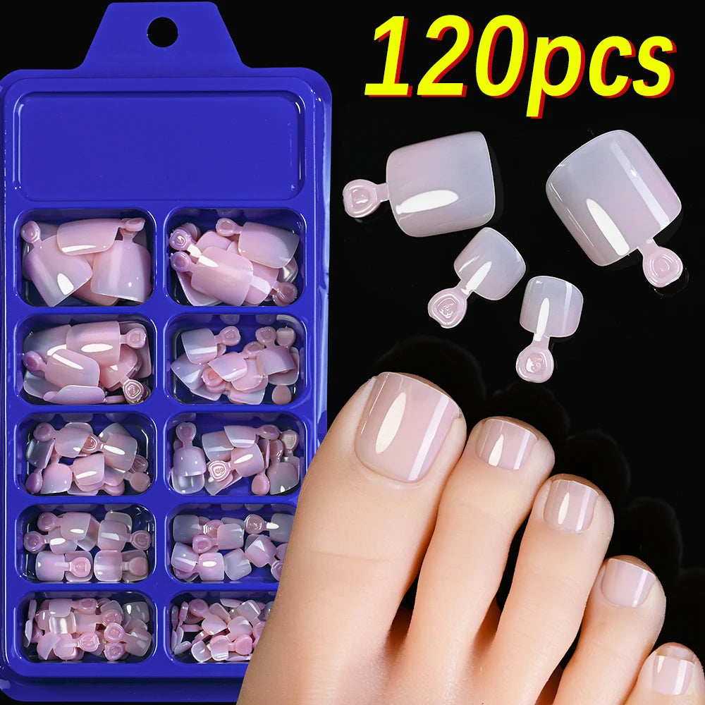 120 Pieces Pink Square Toe Nail Tips Full Cover Extensions - Smarsty