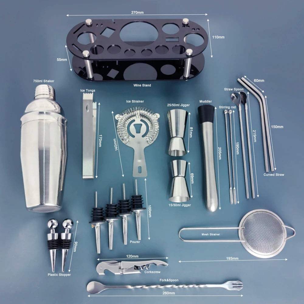 Boston Cocktail Shaker Bar Tool Set with Holder - Smarsty