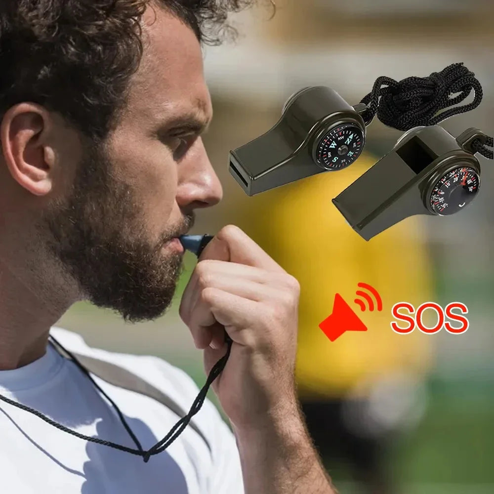 3 in 1 Emergency Survival Whistle Compass Thermometer Referee Cheerleading Whistle Camping Hiking Outdoor Multifunction Whistle by Smarsty