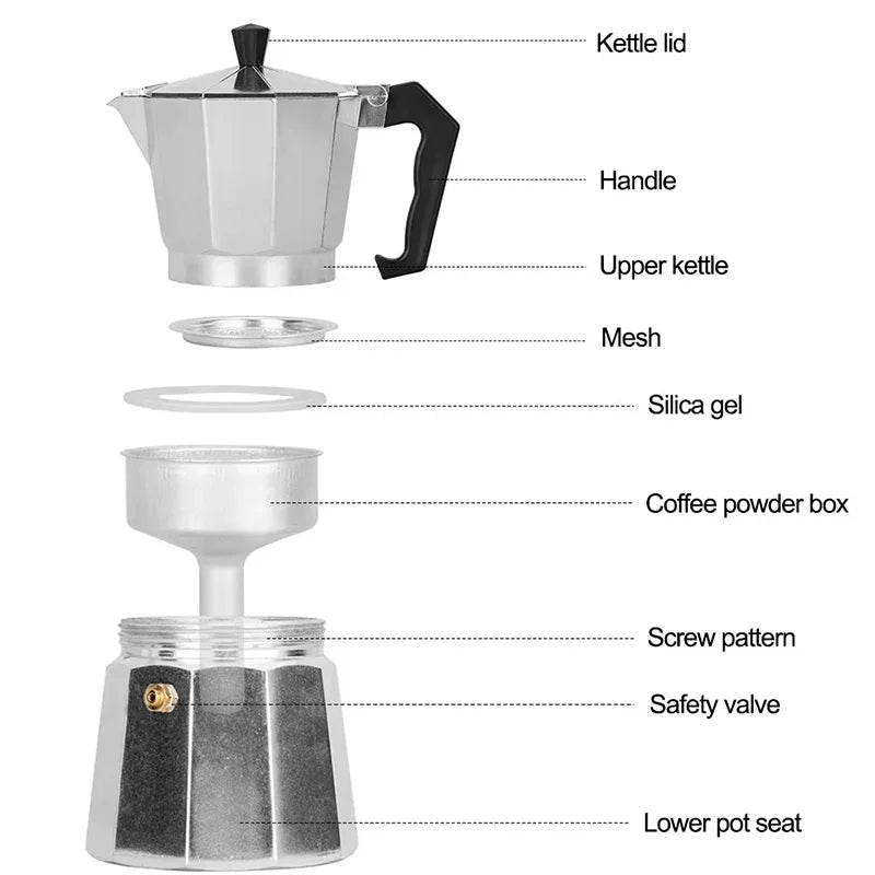 Aluminum Coffee Kettle Latte Percolator Home Italian Octagonal Moka Coffee Pot Office Travel Outdoor Camping Espresso Tea Pot