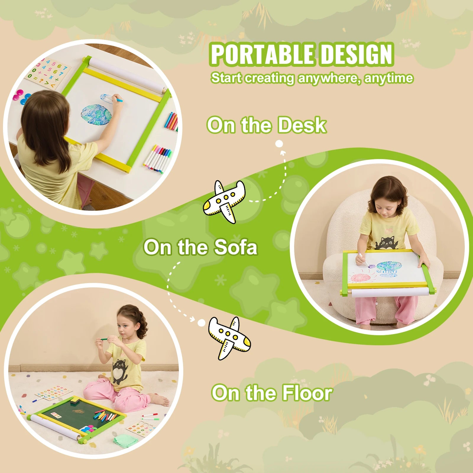 SucceBuy Tabletop Children Magnetic Drawing Board 3-in-1 Double-Sided Kids Art Easel with Painting Accessories for Girls Toy