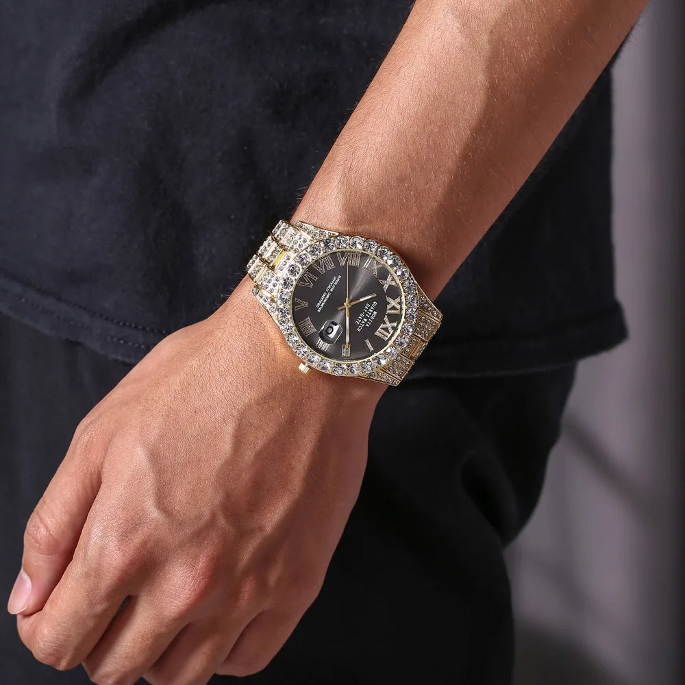 Luxury Men's Quartz Watch with Rhinestone Detail - Smarsty