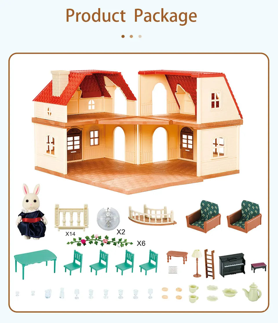 1/12 Dollhouse Furniture Family House Villa Simulate Forest Rabbit Animal Family Miniature Scene Toy Display Furniture Toy Gift by Smarsty