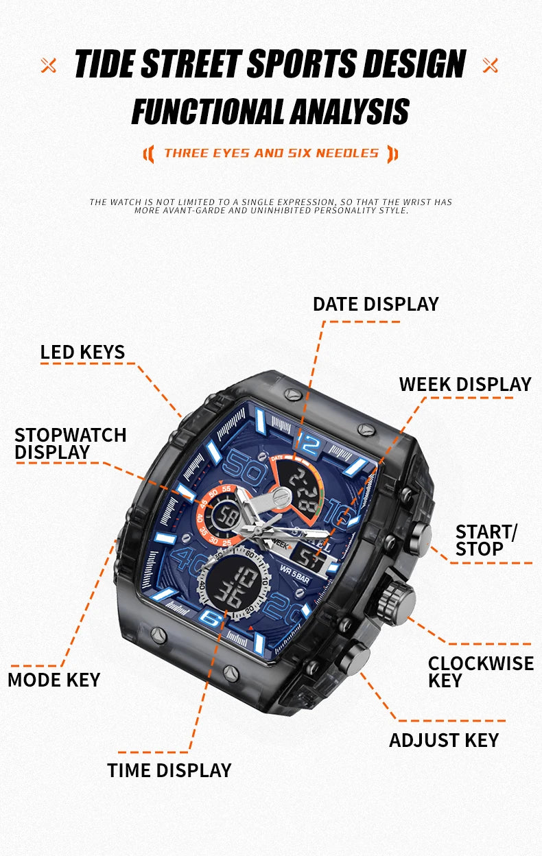SMAEL 8109 Waterproof Luminous Dual Display Watch - Smarsty