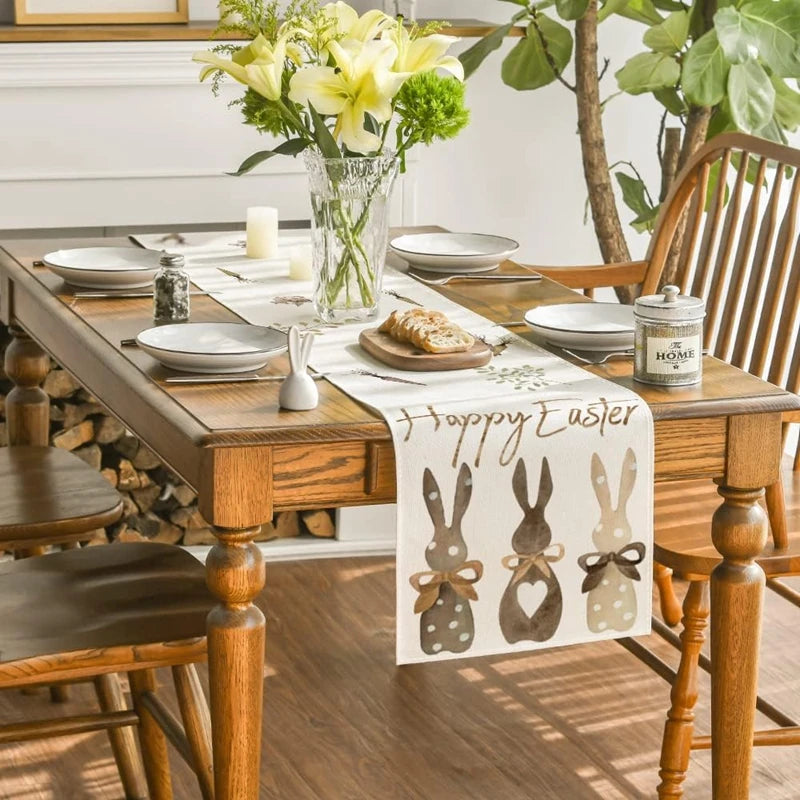 Linen Easter Rabbit Table Runner for Spring Decor - Smarsty