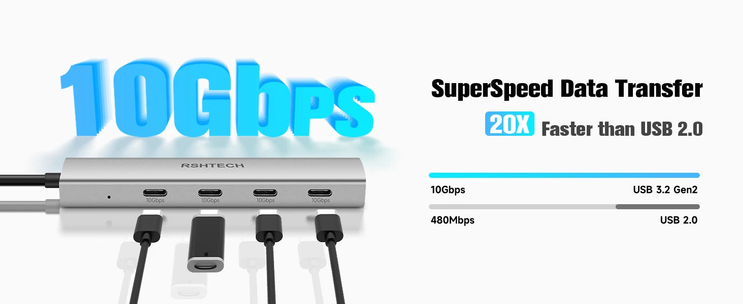 USB C Hub 4 Port Aluminum Gen2 Data Dongle Portable