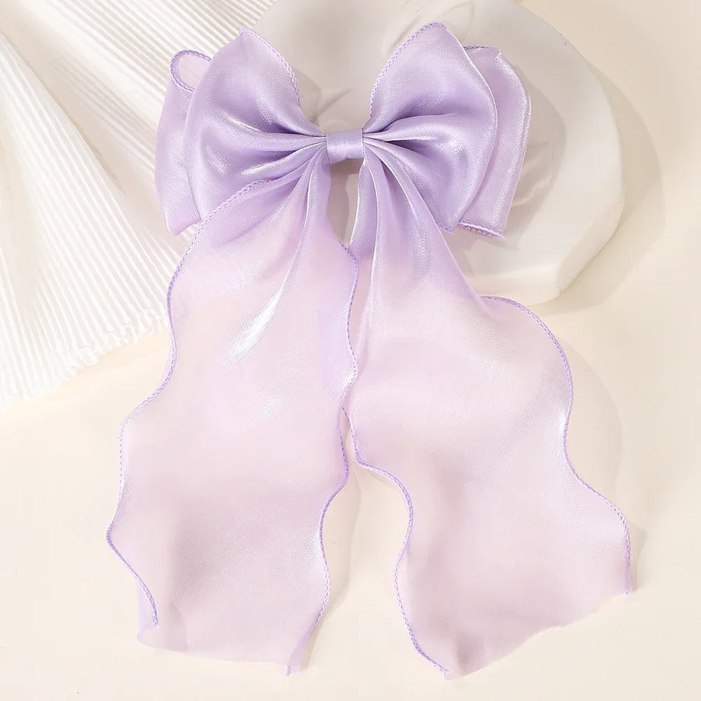 Girls Elegant Big Bow Satin Hair Clip Accessory - Smarsty