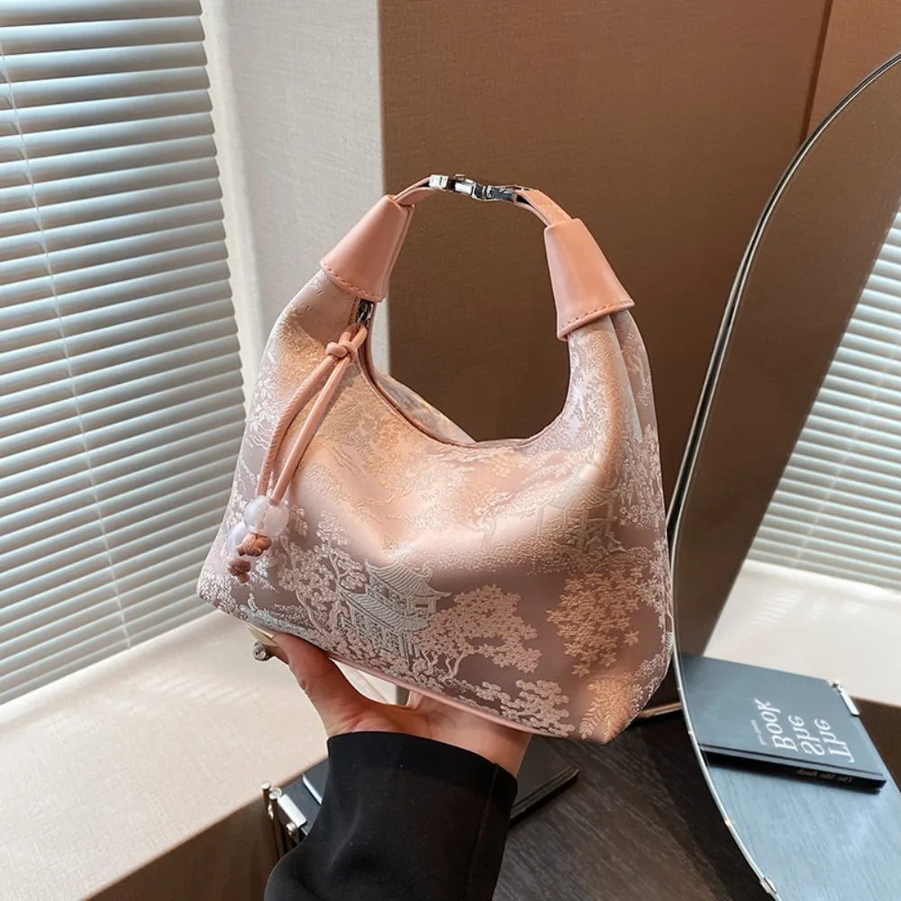 Embroidered Chinese Style Canvas Handbag With Zipper - Smarsty