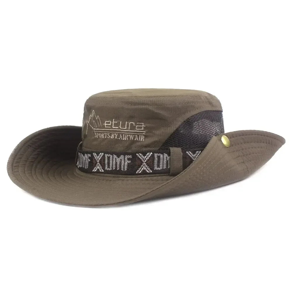 Summer Men Bucket Hat Outdoor UV Protection Wide Brim Panama Safari Hunting Hiking Hat Mesh Fisherman Hat Beach Sunscreen Cap - Smarsty