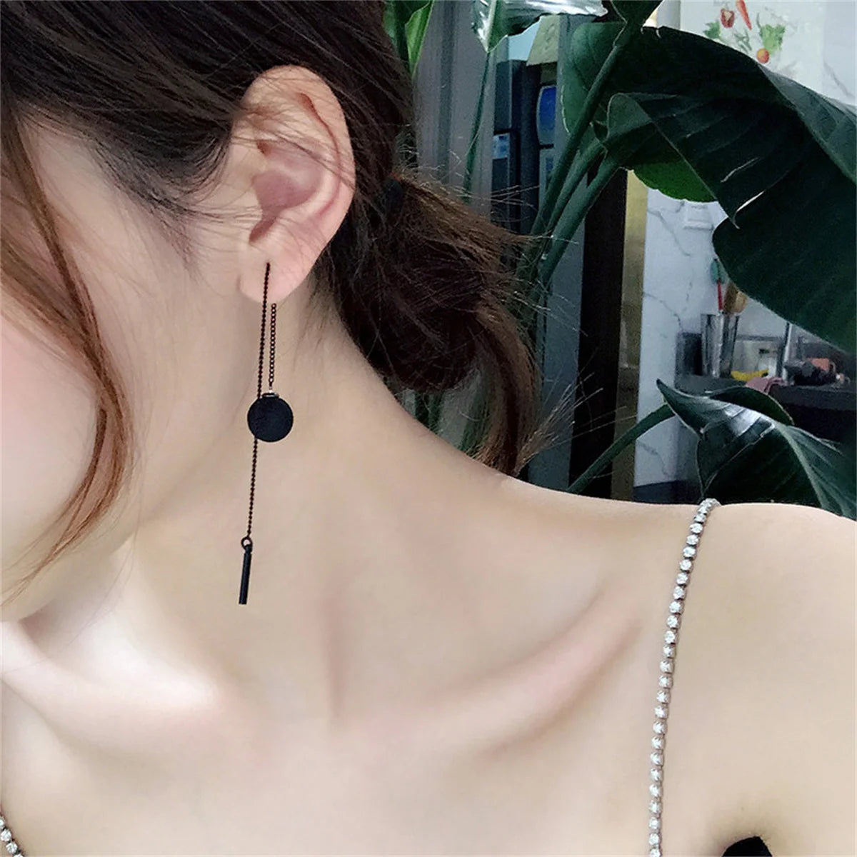 Vintage Punk Black Flower Drop Earrings for Women Geometric Style - Smarsty