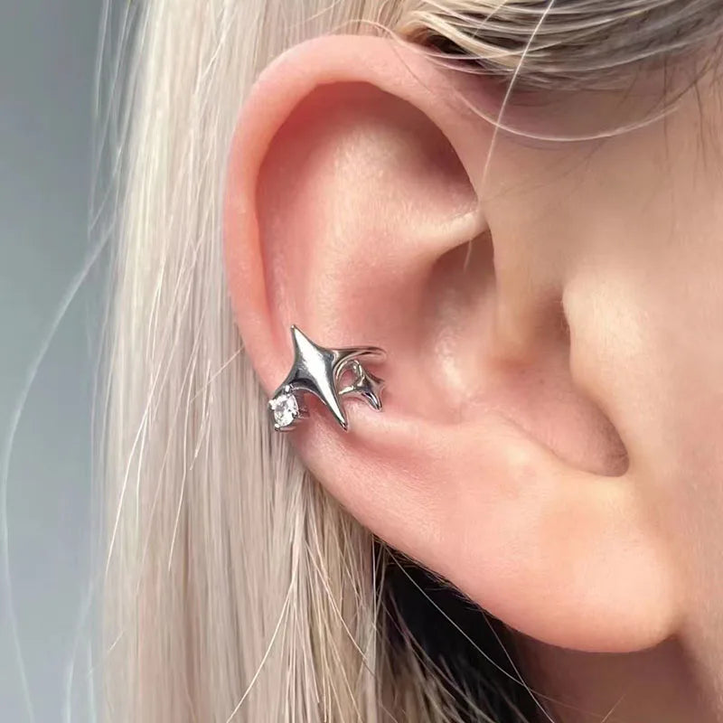 Four Pointed Star Clip Earrings No Piercing Luxury - Smarsty