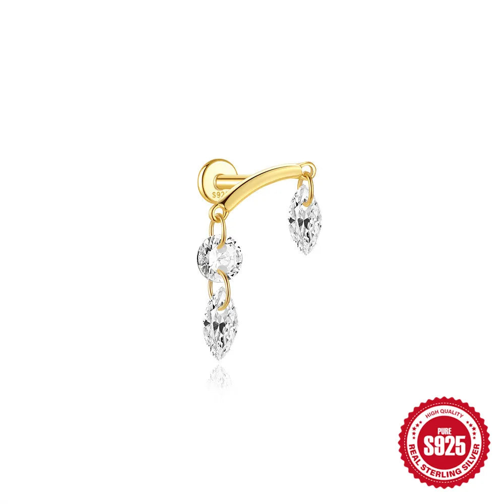 925 Silver Star Moon Zircon Stud Earrings Hypoallergenic - Smarsty