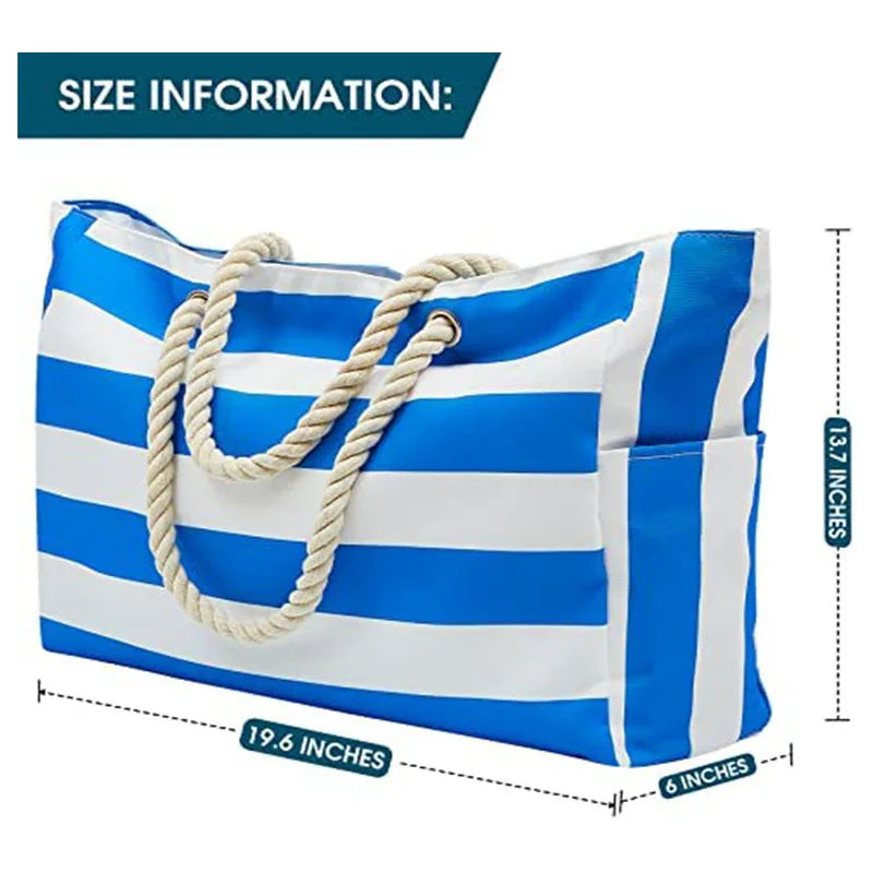 Striped Beach Bag Canvas Tote Large Capacity Eco Friendly - Smarsty