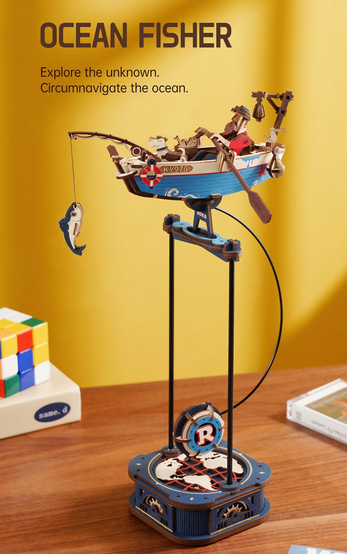 Robotime Rokr Gravity Swing Model Building Kit 3D Wooden Puzzle kit Sky Captain kit Ocean Fisher kit Best Gifts for Adults Teens