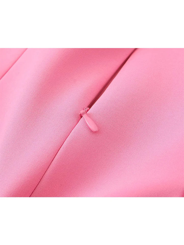 TFMLN Elegant Ladies Pink Spaghetti Strap Dress 2025 Summer New Simple Style Women Slim Short Dress Party Fashion A-Line Dress - Smarsty