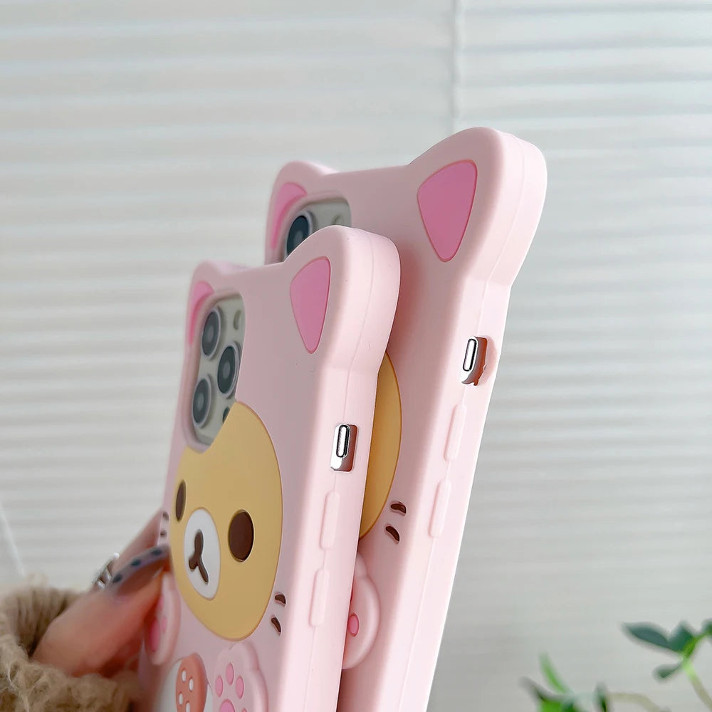 3D Cartoon Kawaii Rilakkuma Bear Soft Silicon Case For iPhone 17 16 15 14 13 12 Mini 11 Pro X XS Max XR 6 6S 7 8 Plus SE Cover by Smarsty