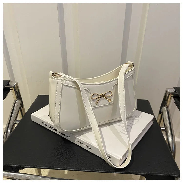Metal Bow Shoulder Bag For Women With Classic Baguette - Smarsty