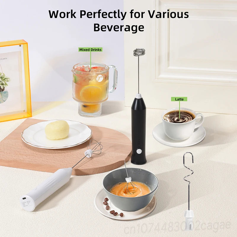 HOT Electric Milk Frother + Egg Beater Wireless Type-C Charging 3 Speeds Mini Handheld Foam Maker Coffee Whisk Cooking Tools - Smarsty
