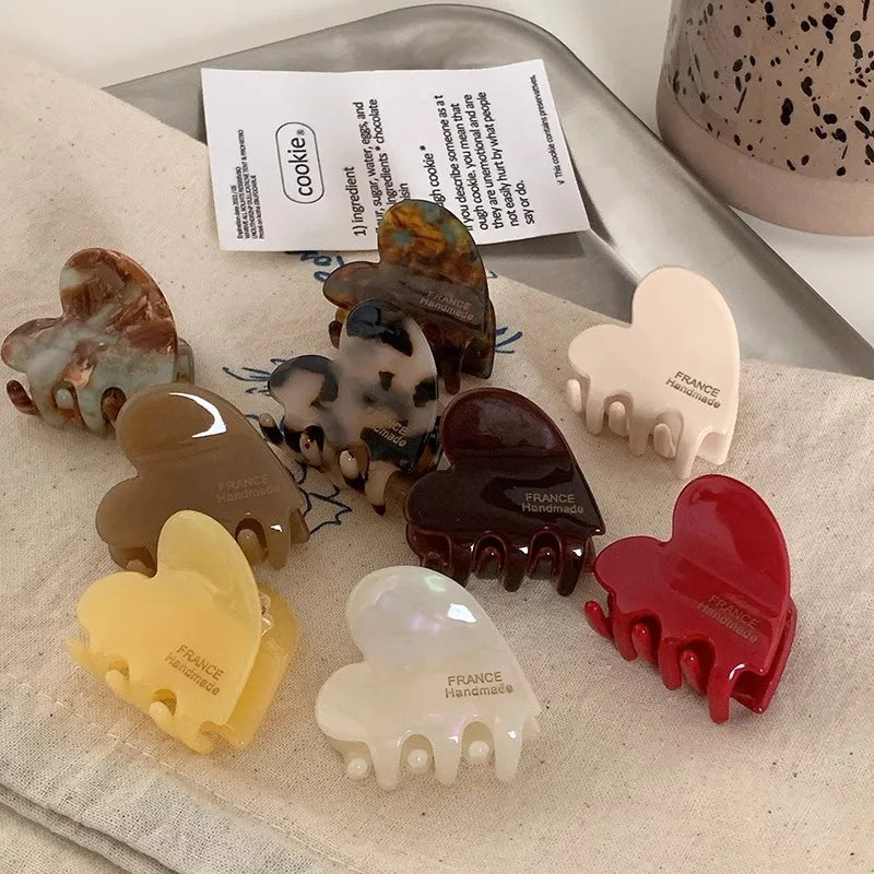 Small Heart Shaped Acetate Hair Clips Secure Hold Everyday - Smarsty