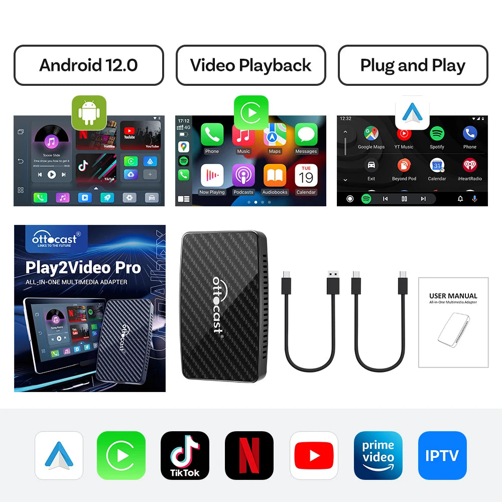 Wireless CarPlay Android Auto Adapter with Built in Apps - Smarsty