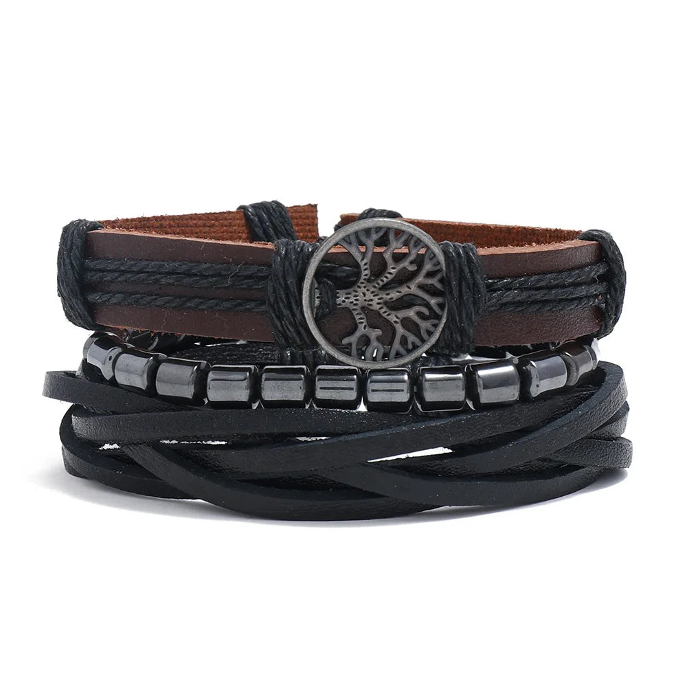 Men’s Leather Braided Bracelets Vintage Ethnic Wristband - Smarsty
