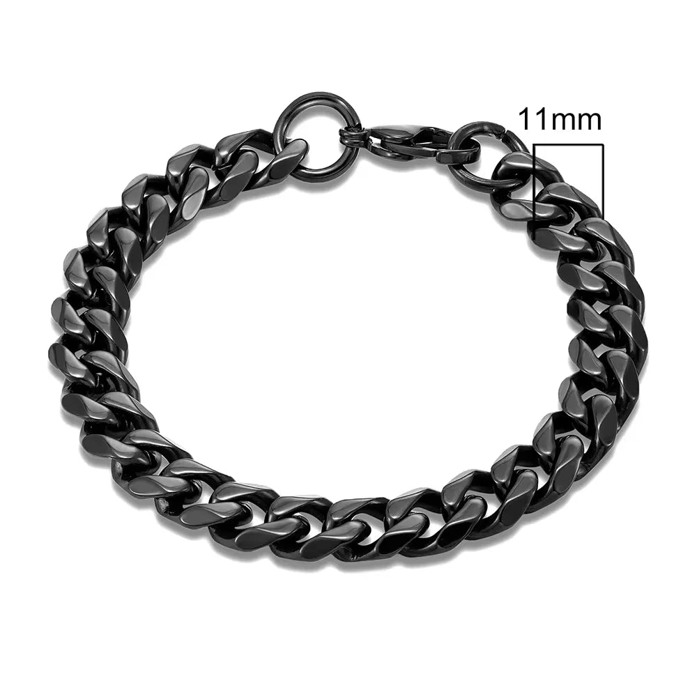 MKENDN 3-11mm Silver Stainless Steel Curb Link Bracelet - Smarsty