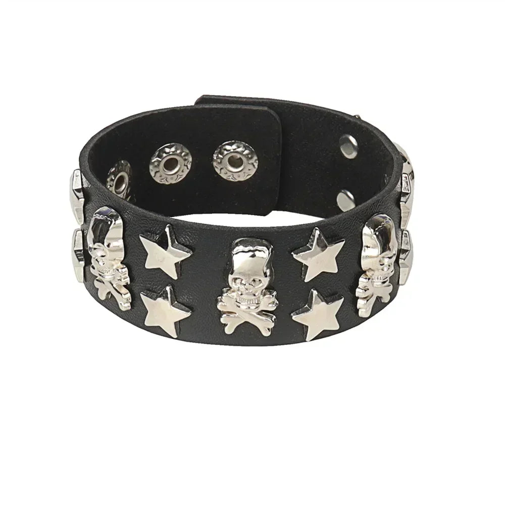 Punk Hip Hop Leather Skull Bracelet for Unisex Fashion - Smarsty