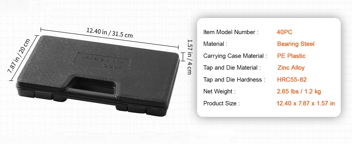SucceBuy Tap and Die Set 40PCs 60PCs 80PCs 110/116PCs Metric SAE Standard Bearing Steel Taps and Dies Essential Threading Tool
