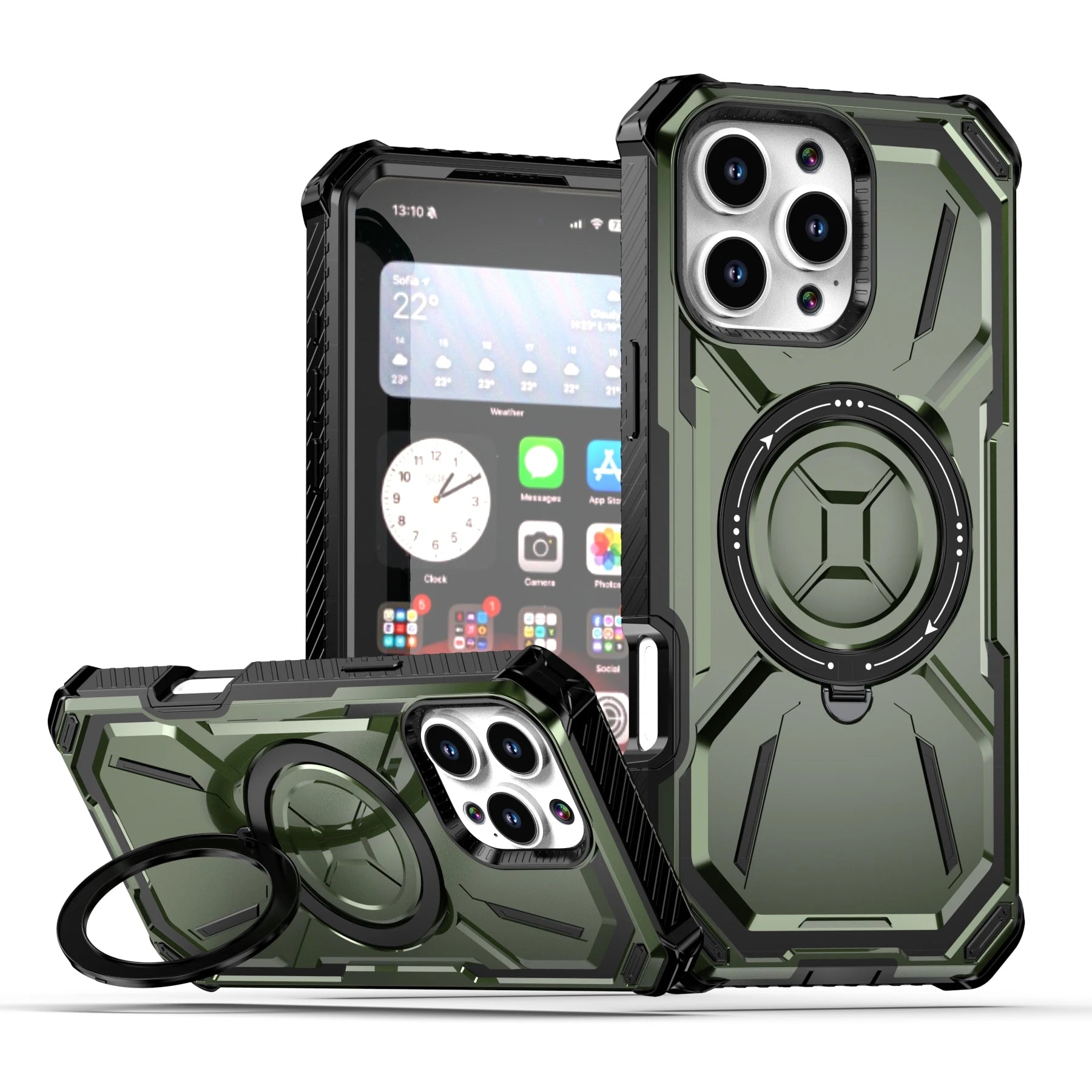 Case for iPhone 16 Pro Max 15 Plus 14 Pro 13 12 Magnetic MagSafe Heavy Duty Shock Absorption Body Protective Rotatable Kickstan