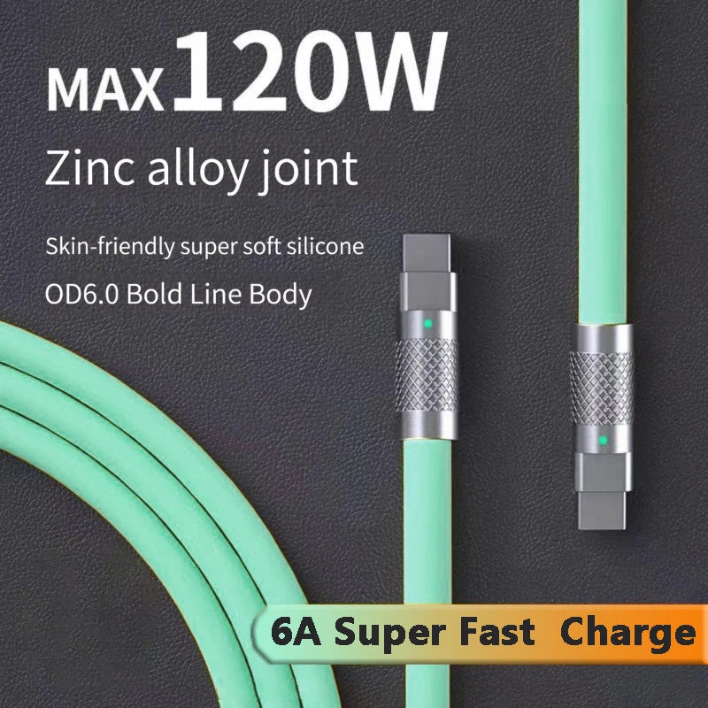 120w 6a Super Fast Charge PD Type C Liquid Silicone Cable Quick Charge 1M 2M Usb Cable Usb C to C Charger Cable - Smarsty