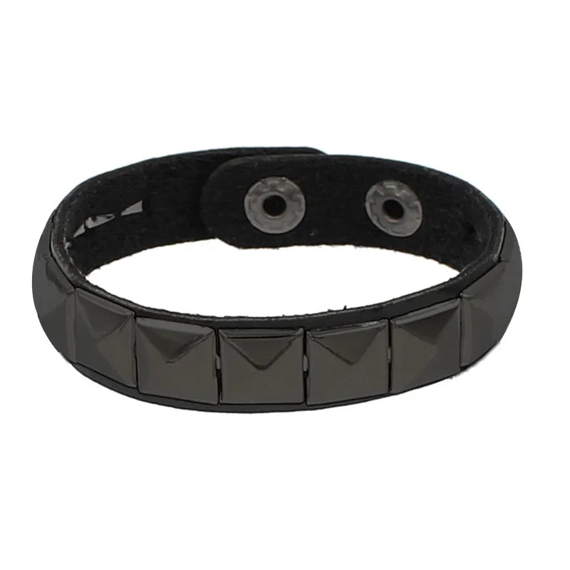 Punk Leather Bracelet with Metal Rivets for Men and Women - Smarsty