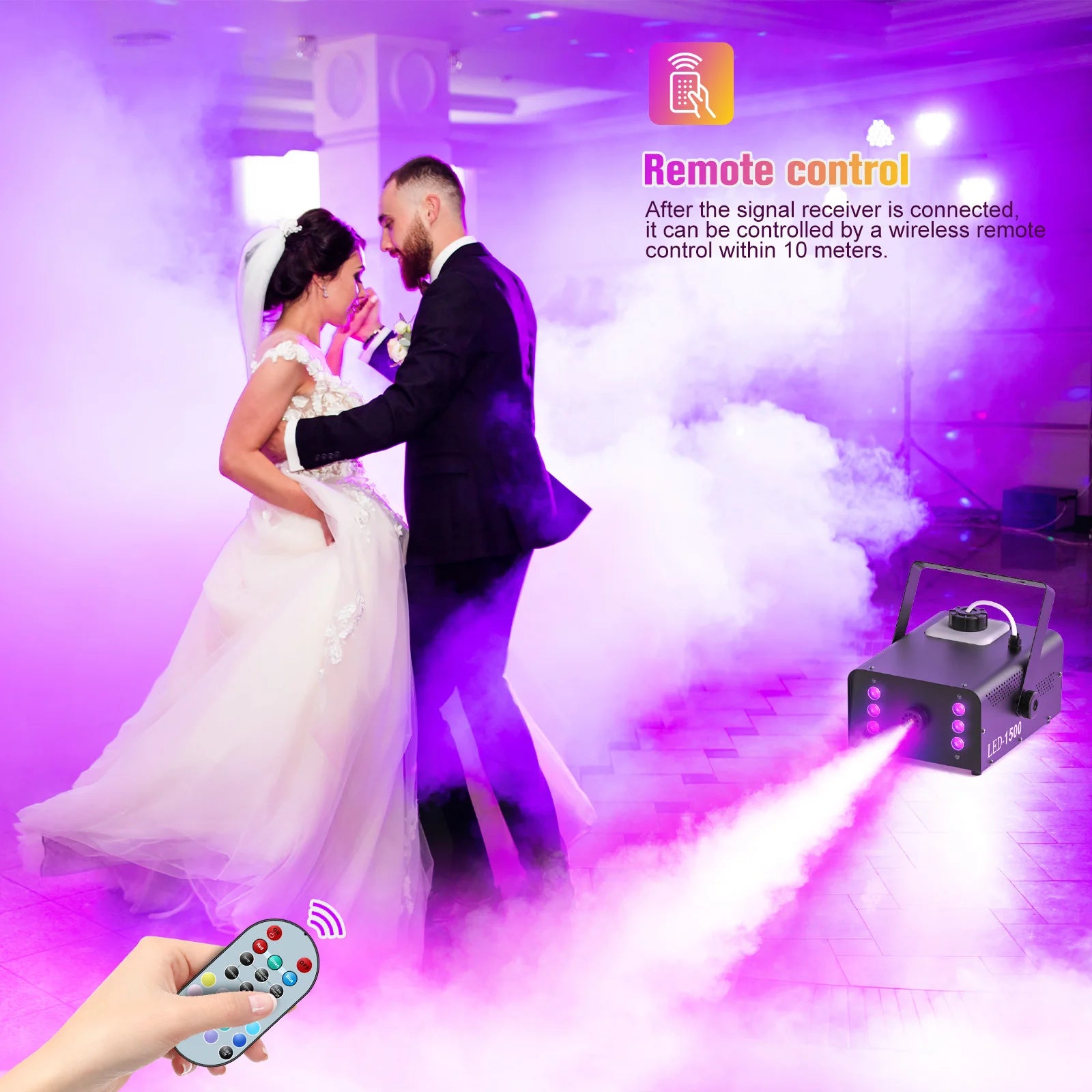 U'King 1500W Smoke Machine RGB 6 LED Fog Machine with Remote Control for DJ Disco Party Christmas Stage Effect Fogger Machine