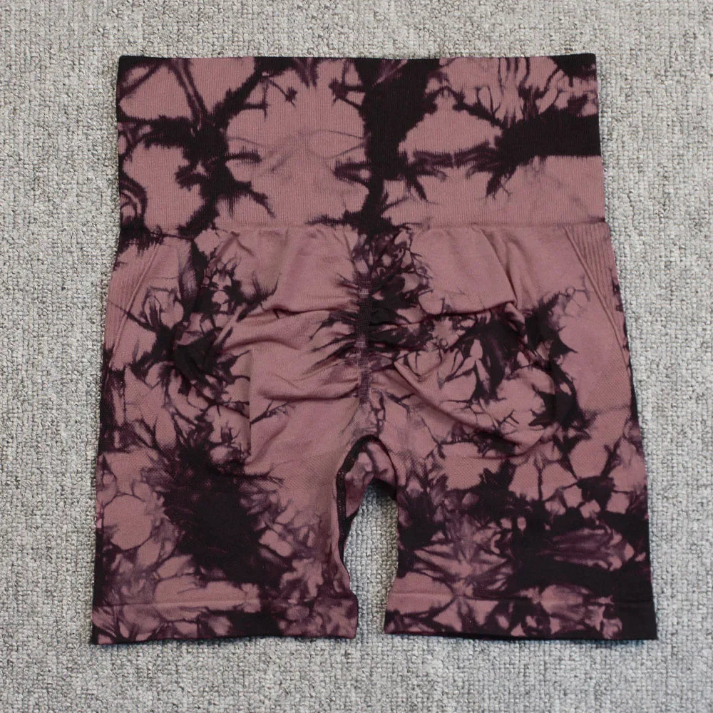 Tie-Dye Yoga Shorts for Women High Elastic Gym Shorts Push Up Sports Shorts Running Workout Fitness Women Short Sports Leggings - Smarsty
