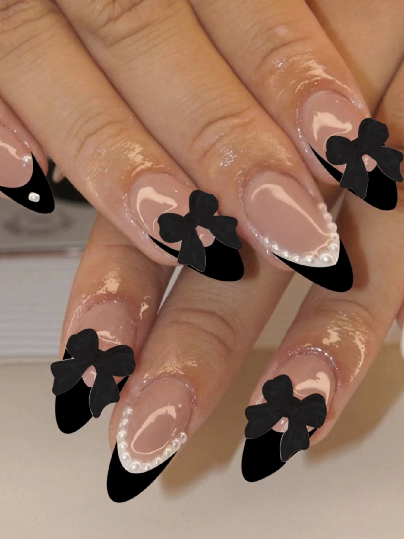 Pink Bowknot Stiletto Press On Nails 24PCS Full Cover - Smarsty