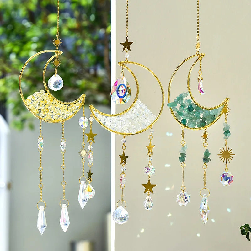 Gold Moon Crystal Suncatcher Wind Chime for Rainbow Effects - Smarsty
