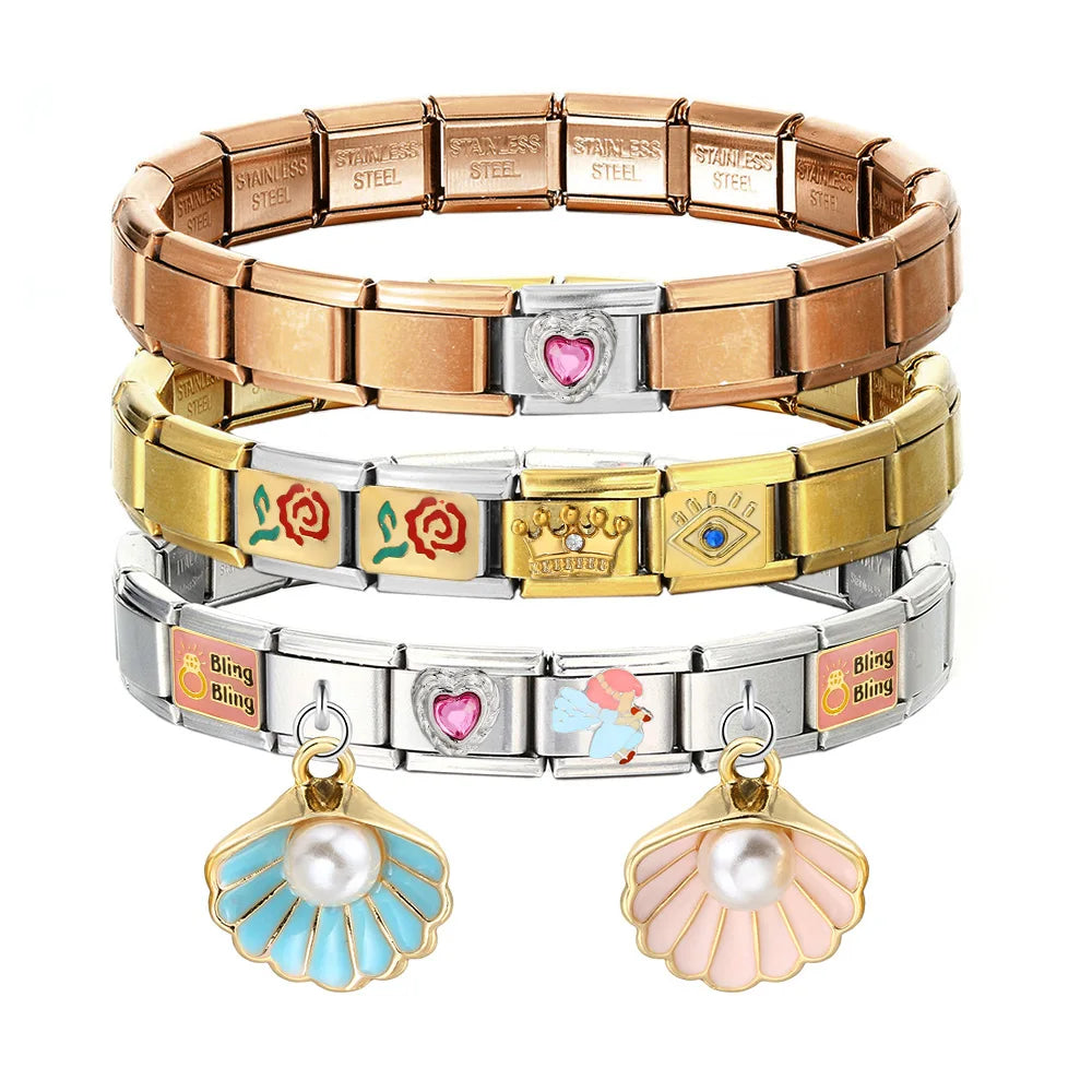 Gemosa Italian Stainless Steel Charm Bracelet Elastic Link Chain - Smarsty