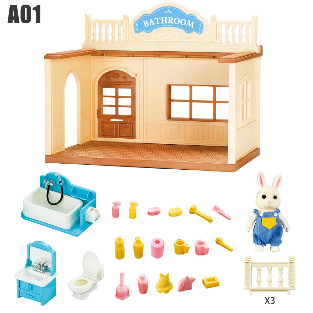 1/12 Dollhouse Furniture Family House Villa Simulate Forest Rabbit Animal Family Miniature Scene Toy Display Furniture Toy Gift by Smarsty