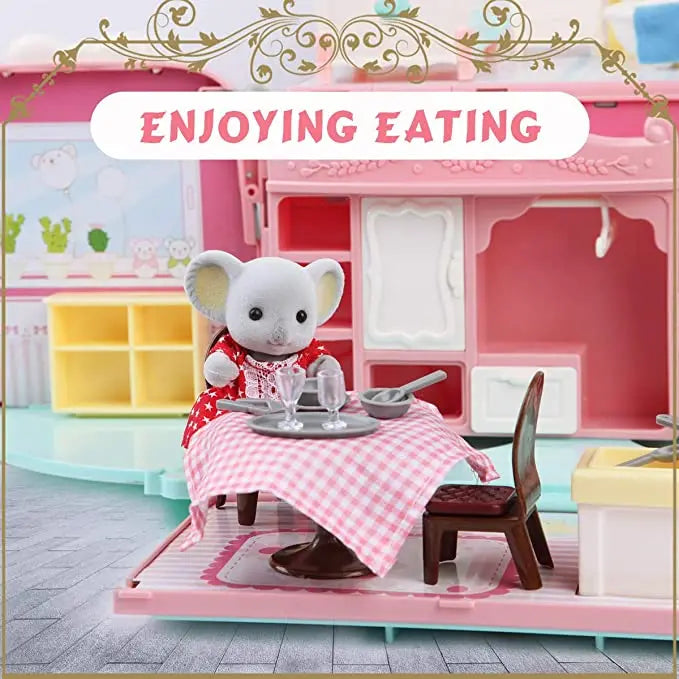 Dollhouse Koala Diary Girl Play House Toy Diy Tour Bus Bedroom Dresser Dining Kitchen Bathroom Shop Pretend Family Toys Girls by Smarsty