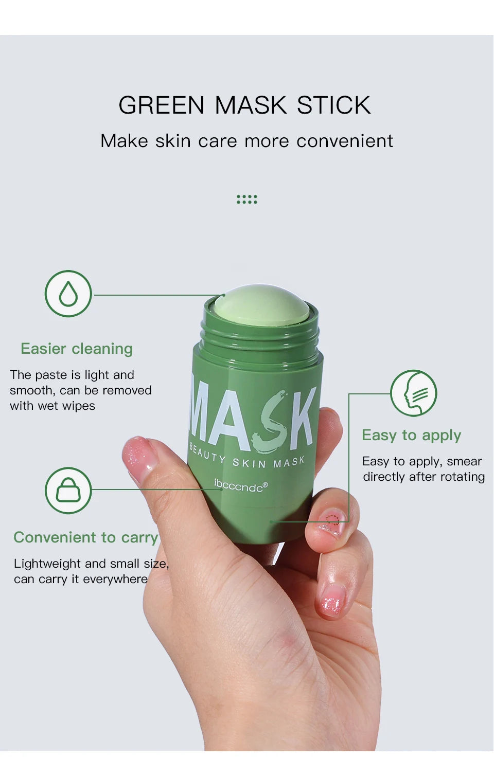Face Clean Mask Green Tea Cleansing Stick Mask Shrink pores Deep Blackhead Remover facial Cleansing Moisturizing Mask 40g - Smarsty